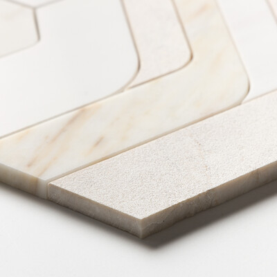 Calacatta Amber, Diana Royal, Snow White Multi Finish Archie Marble Mosaics 11 15/16×13 3/4