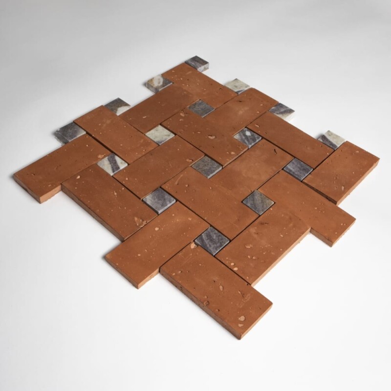 Calacatta Viola, Rustic Terracotta Honed Big Basket Weave Marble Mosaics 11 7/8×11 7/8