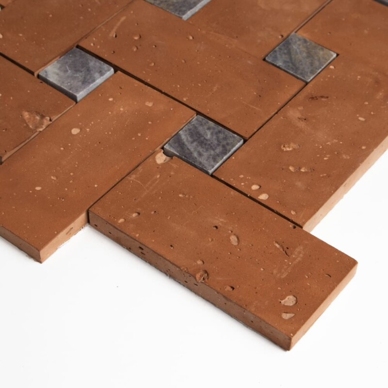 Calacatta Viola, Rustic Terracotta Honed Big Basket Weave Marble Mosaics 11 7/8×11 7/8