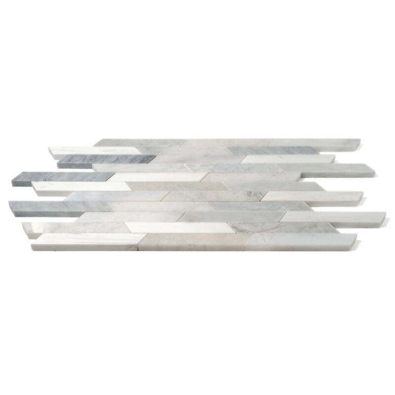 Afyon White, Avenza Light, Glacier, Snow White Multifinish Ritmo Marble Mosaics 8 13/16×14 5/16 (YNR90483)