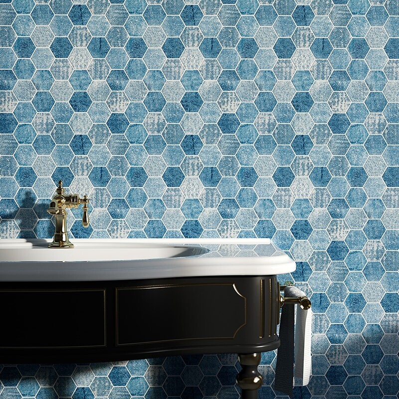 Mosaici in marmo esagonali indaco testurizzati 2 10 3/8×12