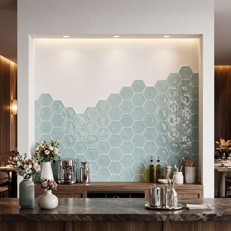 Witty Green Glossy Hexagon 5 Ceramic Tile 5 (DC00187)