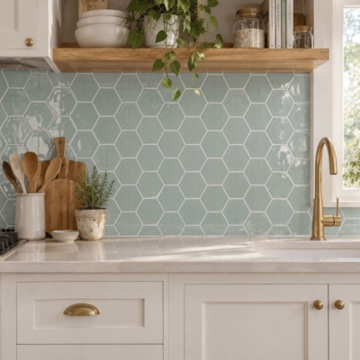 Witty Green Glossy Hexagon 5 Ceramic Tile 5 (DC00187)