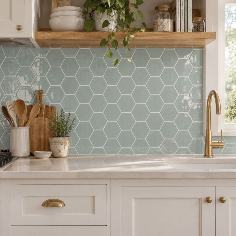 Witty Green Glossy Hexagon 5 Ceramic Tile 5 (DC00187)