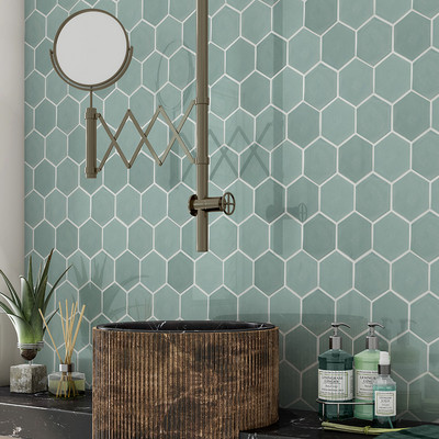 Witty Green Glossy Hexagon 5 Ceramic Tile 5 (DC00187)