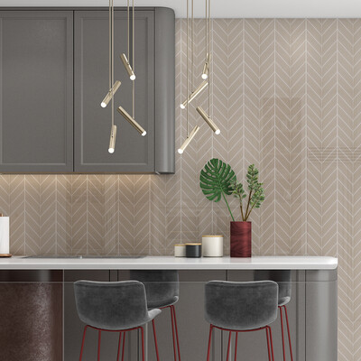 Latte Glossy Chevron Ceramic Tile 2×6 (DC00198)