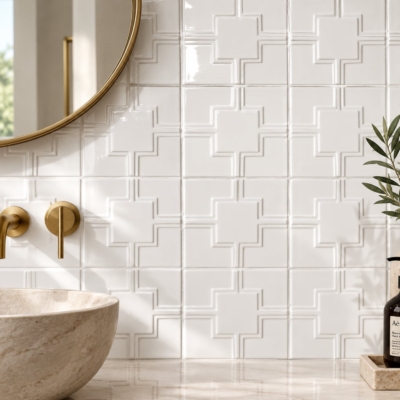 Royal White Glossy Link Ceramic Accent Tiles 6×6 (DC00243)