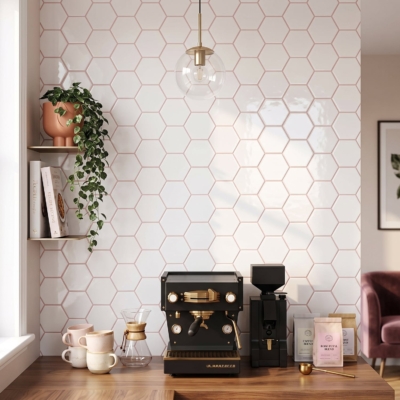 Royal White Glossy Hexagon 5 Ceramic Tile 5 (DC00259)