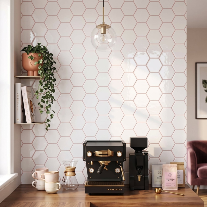 Royal White Glossy Hexagon 5 Ceramic Tile 5 (DC00259)