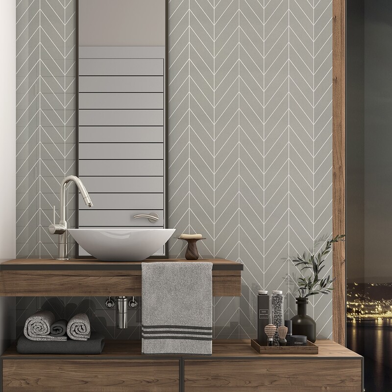 Cold Glossy Chevron Ceramic Tiles 2×6