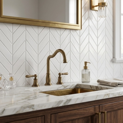 Satin Cotton Matte Chevron Ceramic Tile 2×6 (DC00273)