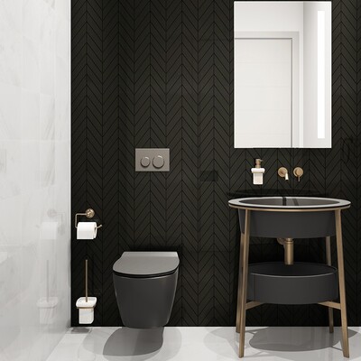 Black Glossy Chevron Ceramic Tile 2×6 (DC00355)