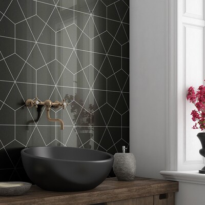 Black Glossy Diamante Ceramic Tile 6×6 (DC00356)