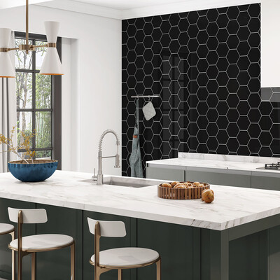 Black Glossy Hexagon 5 Ceramic Tile 5 (DC00357)