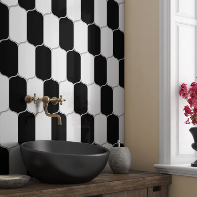 Black Glossy Tear Field Ceramic Tile 3 5/8×8 (DC00360) Royal White Glossy Tear Field Ceramic Tile 3 5/8×8 (DC00216)