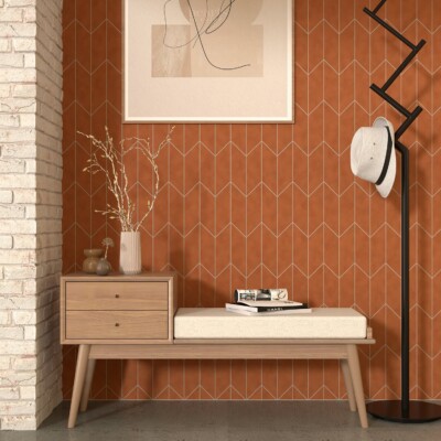 Hand Made Matte Chevron Terracotta Tile 3×8 (DC00431)