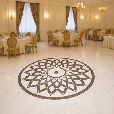 Versilys Multi Finish Round Marble Medallion 48” Radius 48×48 (MD00153) Room Scene Image