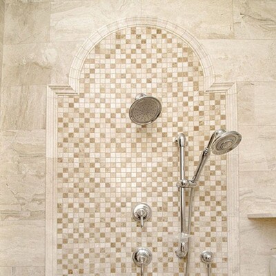 Diana Royal Polished 5/8×5/8 Marble Mosaic 12×12 (MS01171) Diana Royal Polished Cornice Marble Moldings 2×12 (ML00718) Diana Royal Polished Lattice Marble Mosaic 12×12 (MS01174) Diana Royal Polished Marble Tile 6×12 (TL15288)