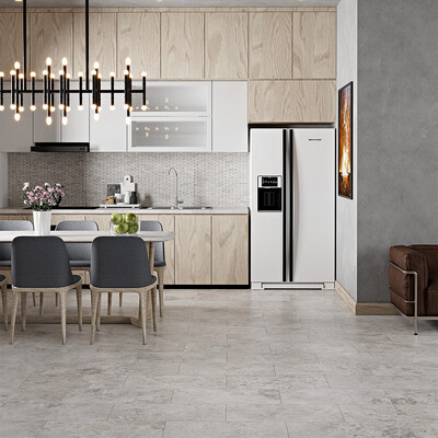 Silver Shadow Honed 5/8×3 Marble Mosaic 12×12 (MS01177) Silver Shadow Honed Marble Tile 12×24 (TL13938)