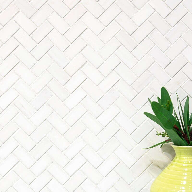 Snow White Polished Herringbone 1×2 Marble Mosaics 11×11