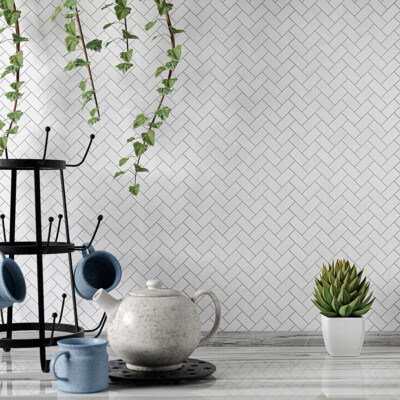 Aspen White Polished Herringbone 1×2 Marble Mosaic 11×11 (MS01354)