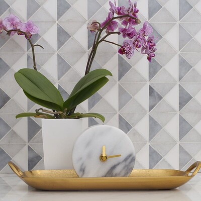Snow White, Allure, Glacier Multi Finish Devon Marble Mosaic 12 1/2×12 1/2 (MS01500)