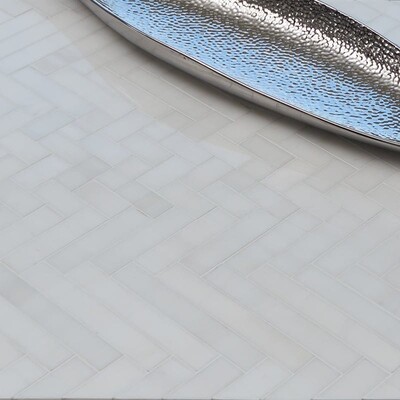Snow White Polished Mixed Herringbone Marble Mosaic 16 5/6×12 1/16 (MS01532)