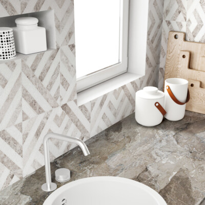 Silver Shadow, Snow White Honed Ponte Marble Mosaic 14 5/16×14 5/16 (MS01541)