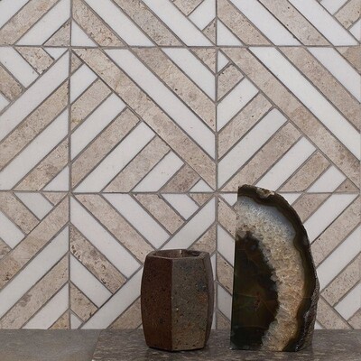 Silver Shadow, Snow White Honed Ponte Marble Mosaic 14 5/16×14 5/16 (MS01541)
