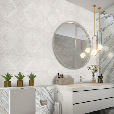 Snow White Multi Finish Ponte Marble Mosaic 14 5/16×14 5/16 (MS01544)