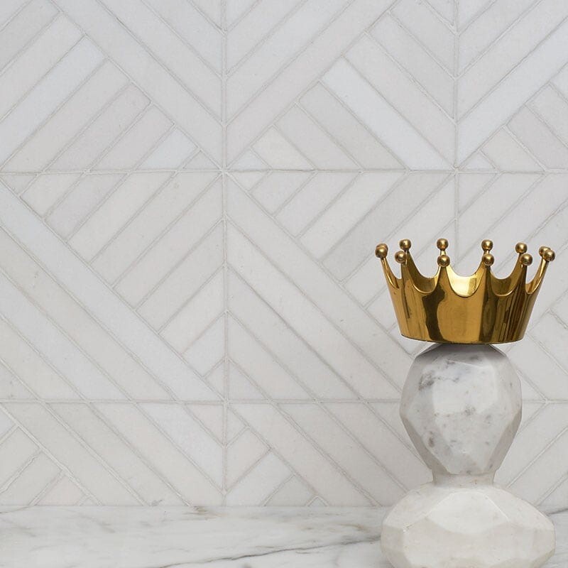 Snow White Multi Finish Ponte Marble Mosaics 14 5/16×14 5/16