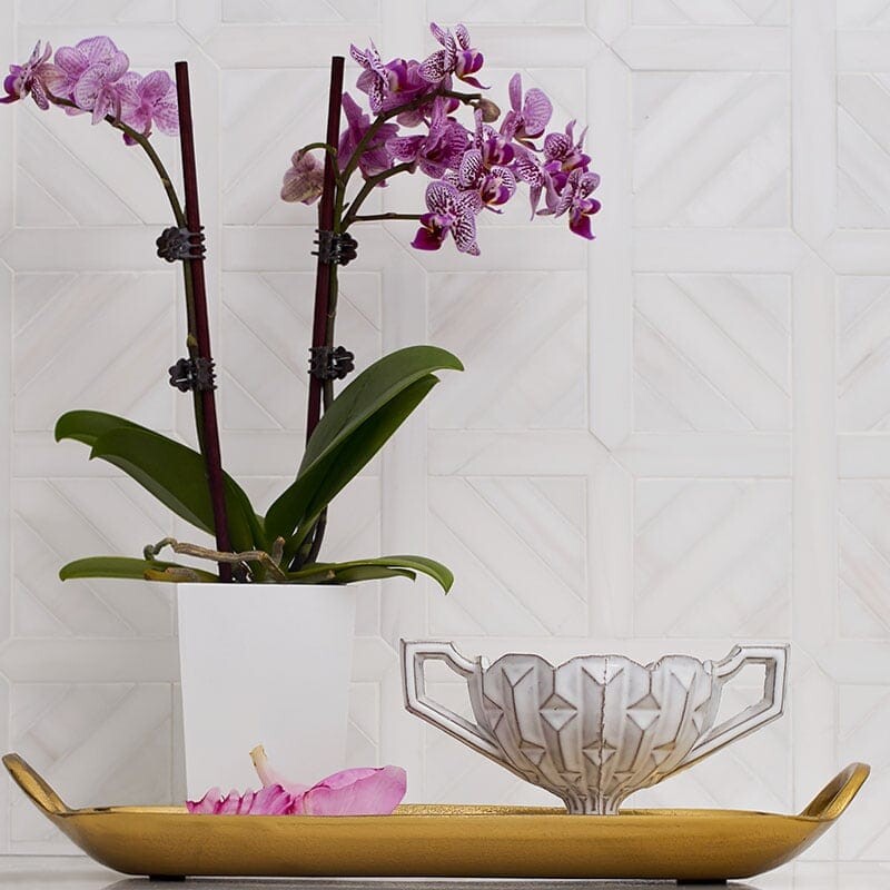 Snow White Multi Finish Ponte Basket Marble Mosaics 14 13/16×14 13/16