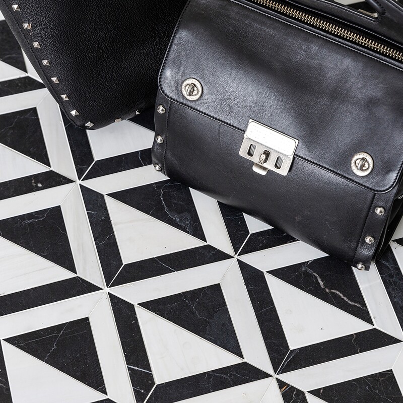 Black, Snow White Honed York Marble Mosaics 11 15/16×11 15/16