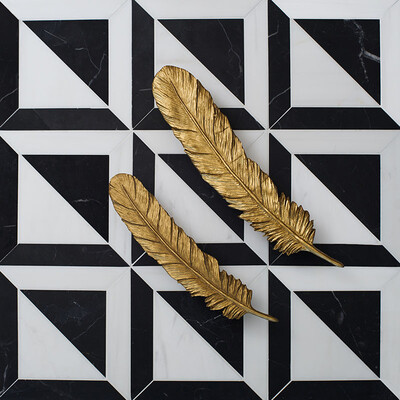 Black, Snow White Honed York Marble Mosaic 11 15/16×11 15/16 (MS01552)
