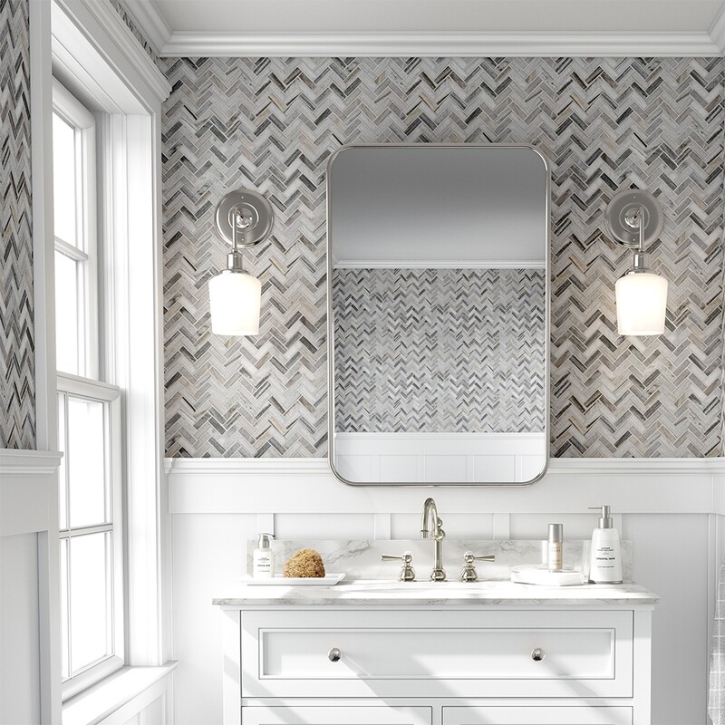 Skyline Polished Herringbone 5/8×2 Marble Mosaics 12 1/8×13 3/8