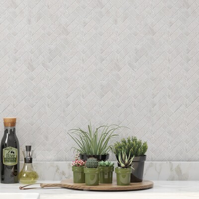 Iceberg Polished Herringbone Marble Mosaic 12 1/8×13 3/8 (MS01669)