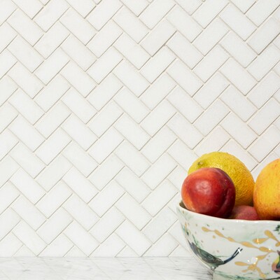 Thassos, Thassos White Honed Herringbone Marble Mosaic 12 1/8×13 3/8 (MS01723)