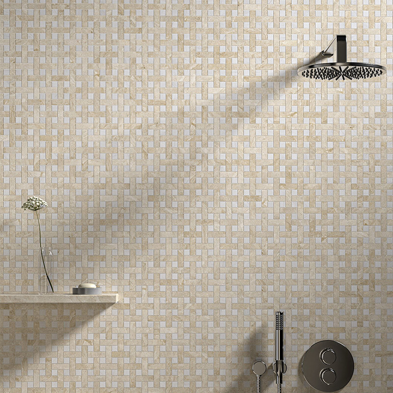 Diana Royal, Snow White Multi Finish Basket Weave 1×3 Marble Mosaics 12×12