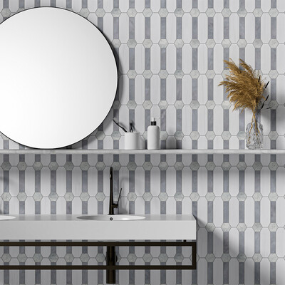 Snow White, Allure Multi Finish Pillar Marble Mosaic 13×13 (MS01777)