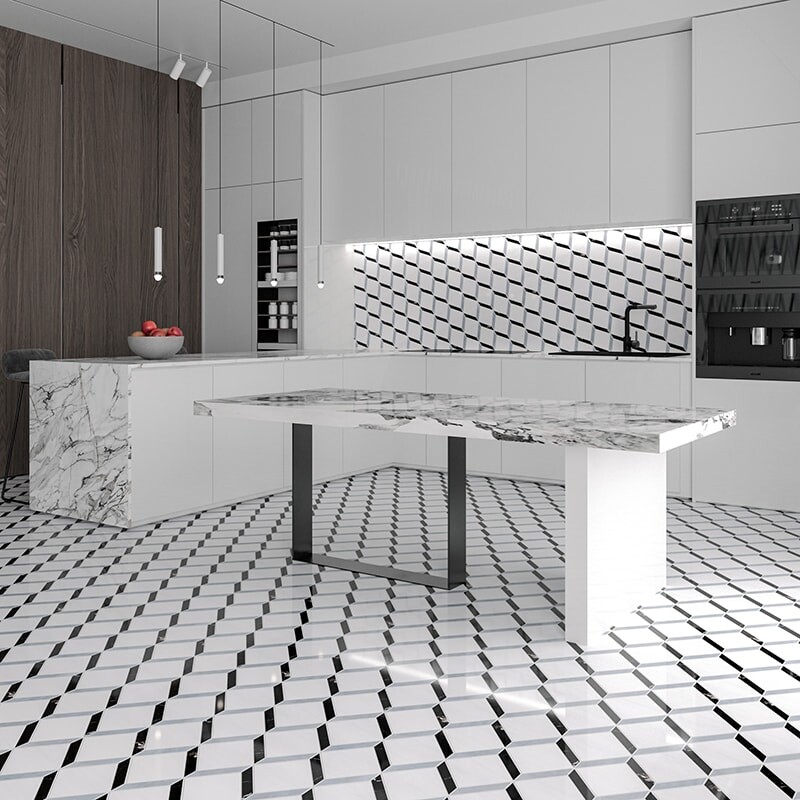 Snow White, Allure Multi Finish Steps 3d Marble Mosaics 11 7/8×12 1/2