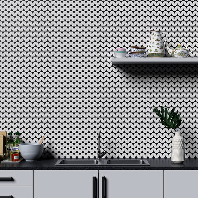 Black, Snow White Honed Monte Marble Mosaic 12 3/8×12 3/8 (MS01929)