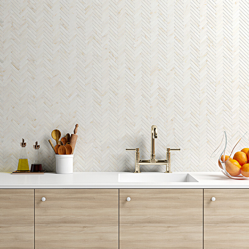 Calacatta Amber Honed Herringbone 5/8×3 Marble Mosaics 10 7/16×12 13/16