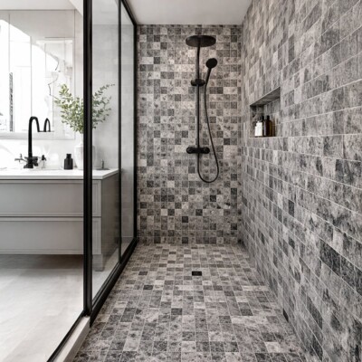 Iris Black Textured 2×2 Marble Mosaics 12×12 (MS02006) Room Scene Image