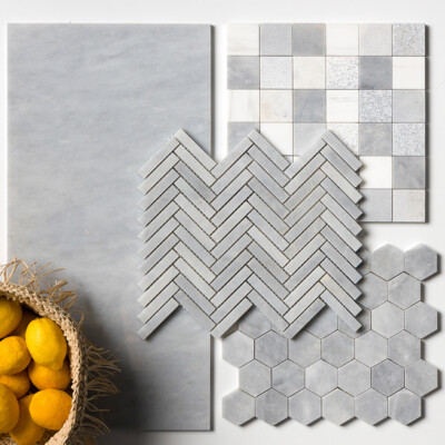 Allure Light Honed Herringbone 5/8×3 Marble Mosaic 10 7/16×12 13/16 (MS02038) Allure Light Honed  Marble Tile 12×24 (TL20019) Allure Light Honed Hexagon Marble Mosaic 10 3/8×12 (MS02039) Avenza, Snow White, Allure Textured 2×2 Marble Mosaic 12×12 (MS01298)