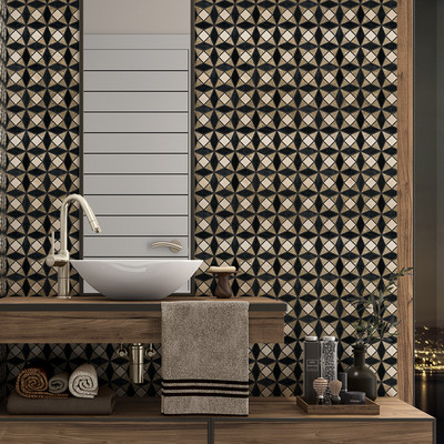 Black, Champagne, Olive Green Honed Marble Mosaic 12 5/8×12 5/8 (MS02085)