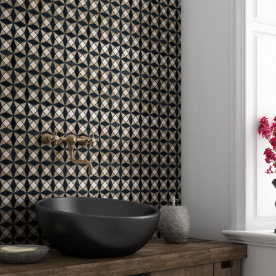 Black, Champagne, Olive Green Honed Marble Mosaic 12 5/8×12 5/8 (MS02085)