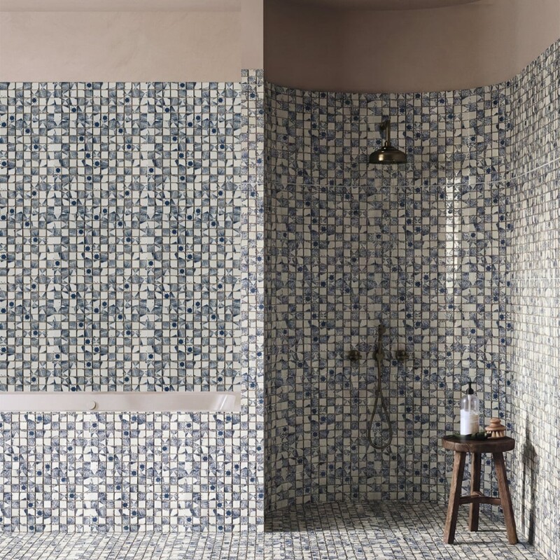 Blue Diamond Blend Glossy 1×1 Ceramic Mosaics 12×12