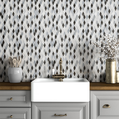 Allure L, Iris Black, Bianco Dolomiti Cl Honed Hazem Marble Mosaic 12×12 (MS02193)