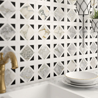 Calacatta Green Honed Kent Marble Mosaic 13 9/16×13 9/16 (MS02233)