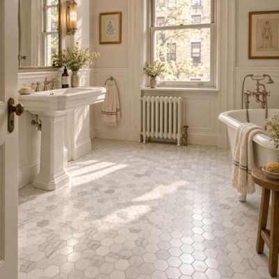 Carrara Blend Honed Hexagon 2 Marble Mosaics 10 3/8×12 (MS02246)